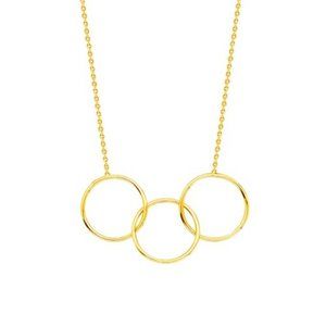 14K Solid Yellow Real Fine Gold Triple Circle Necklace